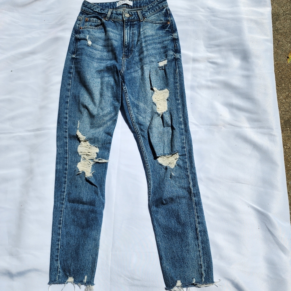 Primark Cares Blue Denim Distressed Jeans Size 2